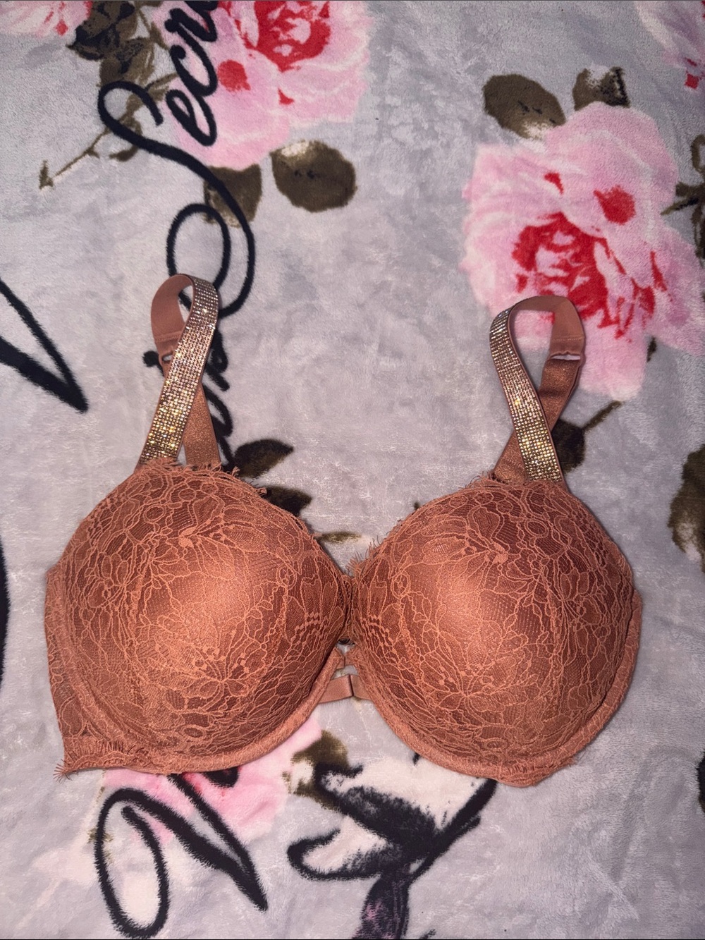 Victoria's Secret Lace Push-Up Bra - Rust Brown with Gold Accent